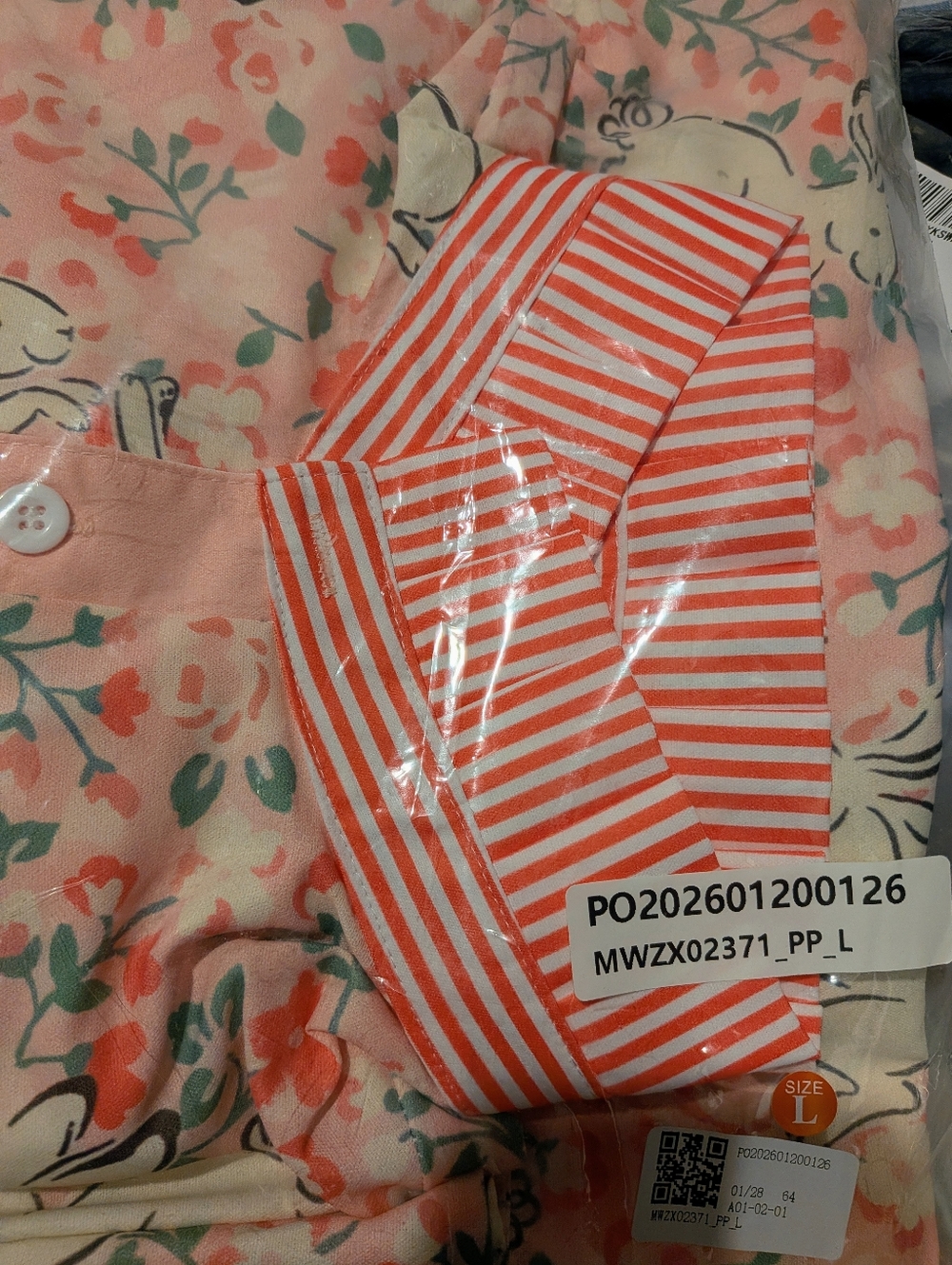 Pink Bunny Floral Popover with Striped Collar Blouse - Picture 2 of 2